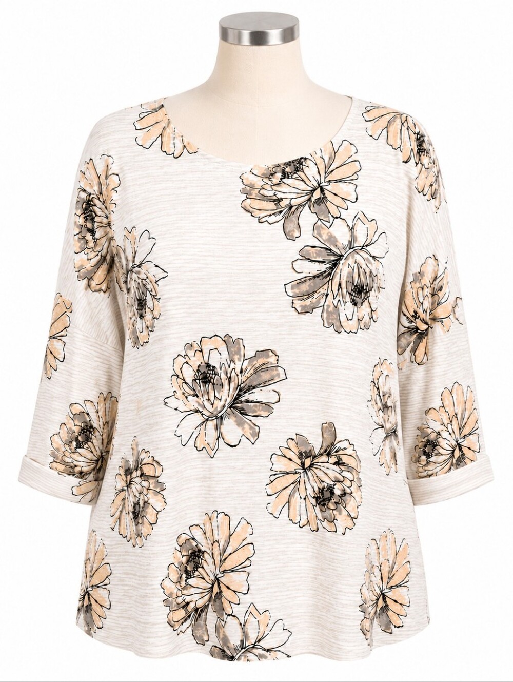 NEW CJ Banks 3X Top Plus Size White Striped Floral 3/4 Sleeve Knit Tunic Shirt